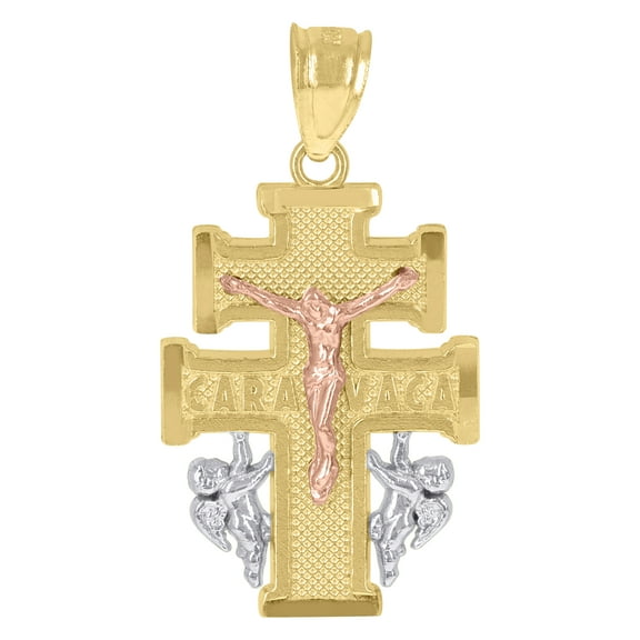 10kt Real Tri-Color Gold Mens Women Caravaca Crucifix Religious Charm Pendant