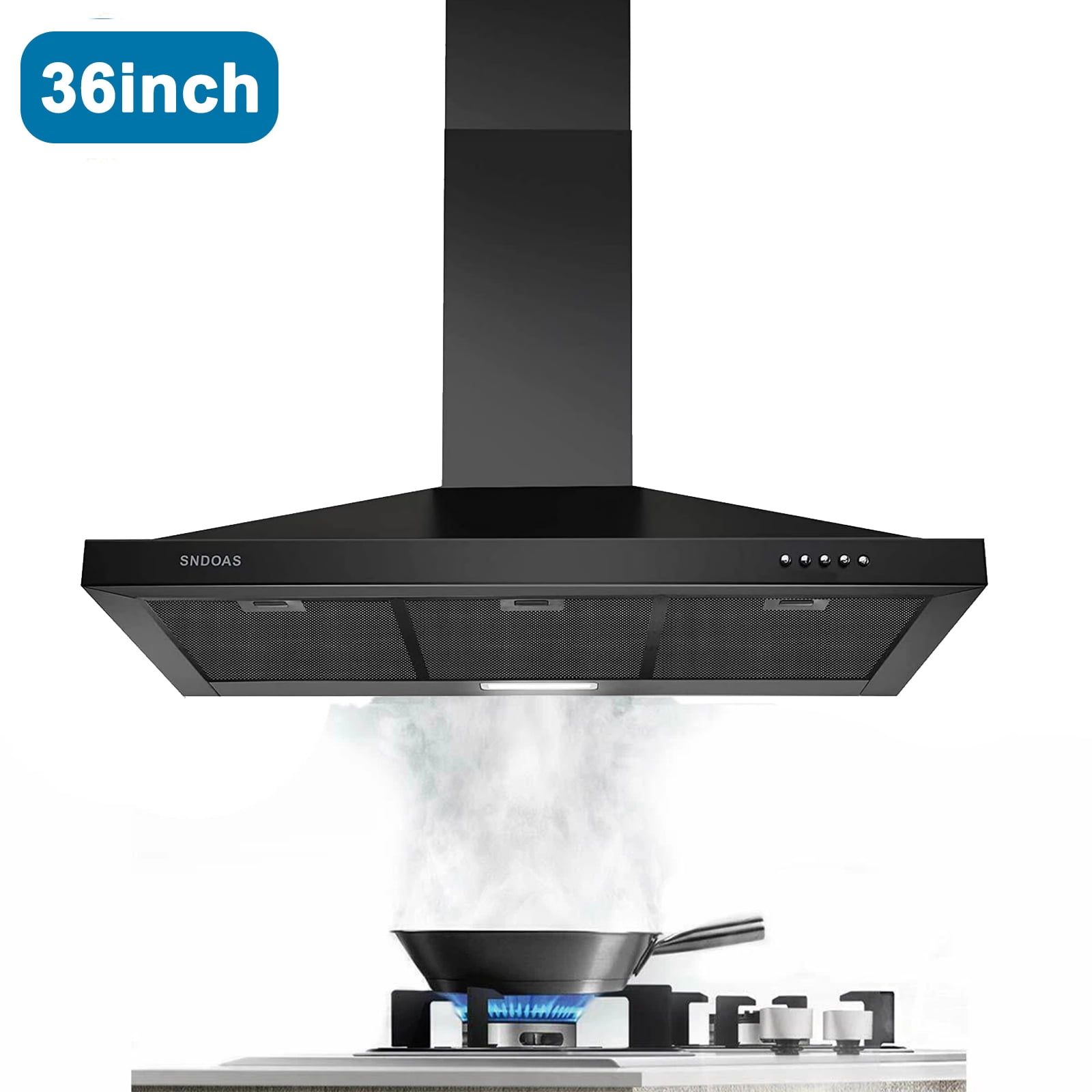Range Hood 36 inch Black Wall Mount Range Hood in Black Stainless Steel Kitchen Vent Hood