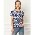 thumbnail image 4 of Blusa Floral de Verano Allegra K de Manga Corta Cuello Redondo Estampado de Margaritas Azul Oscuro M, 4 of 6