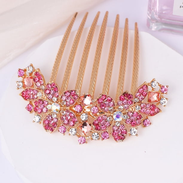 Accesorio para el cabello con peine de diamantes estilo étnico retro completo Peineta de pelo de siete dientes de cristal Tocado de estilo antiguo con incrustaciones de diamantes recogido para boda