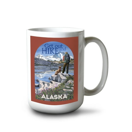 

15 fl oz Ceramic Mug Alaska Hiker and Dog Get Out and Hike Contour Dishwasher & Microwave Safe