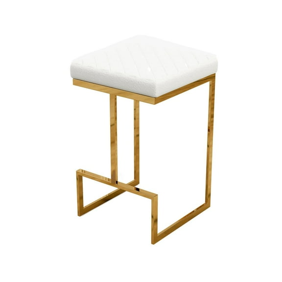 Filomena White Boucle Fabric Upholstered Tufted Kitchen Gold Metal Counter Stool
