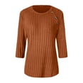 thumbnail image 5 of Chandails d'Automne Grande Taille pour Femmes Automne et Hiver Couleur Unie Col Rond Bas Rayé Ample Décontracté Manches Trois-Quarts, 5 of 5