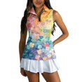 thumbnail image 3 of Sleeveless Quarter-Zip Golf Polo Top for Women - Printed Athletic Tank with Stand Collar, Breathable Sporty Tunic for Women's Tennis & Active Wear Multicolor XL, 3 of 8