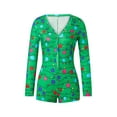 thumbnail image 3 of Women Long Sleeve Shorts Jumpsuit Christmas Printed U Neck Bodysuit, 3 of 9