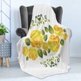 thumbnail image 4 of Yellow Soft Flannel Fleece Throw Blanket, Floral Arrangement with Roses and Leaves with Swirled Frame Design, Cozy Plush for Indoor and Outdoor Use, 70" x 90", Fern Green Marigold, by Ambesonne, 4 of 5