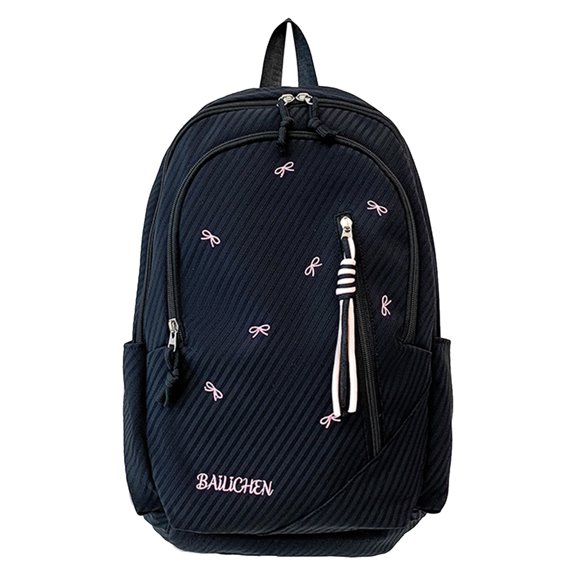 Nylon School Backpack, Lightweight Backpack with Bow Pendant, Spacious Trendy Backpack for Travel College, Yellow
