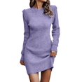 thumbnail image 1 of Prolriy Robes Chandail pour Femmes 2025 Robe Chandail Longue Tendance pour Femmes Col Roulé Manches Longues Tricot Extensible Élastique Ajusté Robe Chandail Moulante pour Femmes Violet XXXXXL, 1 of 5