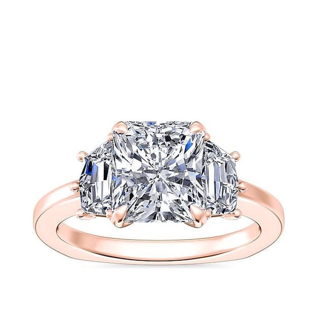 0.80 Carat Excellent Radiant Cut Real Diamond New Design Three Stone Ring for Wedding Solid 18K Rose Gold Size 11