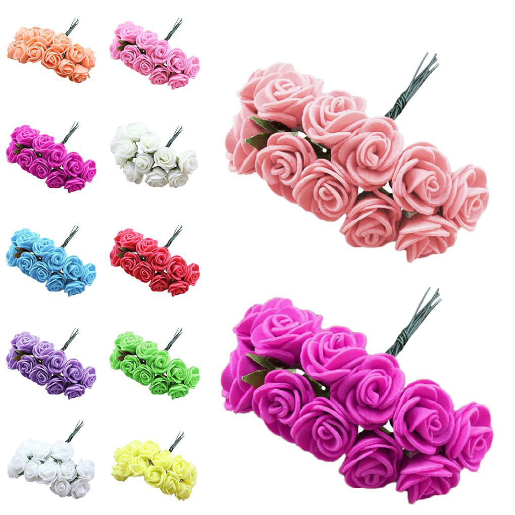 12pcs Mini Foam Rose Artificial Flowers DIY Wreath Bridal Flowers Car Decor S1# 