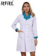 thumbnail image 2 of Bata de laboratorio para mujer, abrigo médico profesional de manga larga, solapa de muesca, bolsillos grandes, abrigos de uniforme de esteticista farmacéutico para enfermera, 2 of 5
