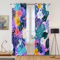 thumbnail image 2 of Kitchen Curtains 84 Inch Length 2 Panels, Tropical Leaf Grommets Window Treatment Curtain, Purple Palm Plant Summer Flower Pastoral Thermal Curtains Drapes for Living Room/Bathroom, 2 of 9