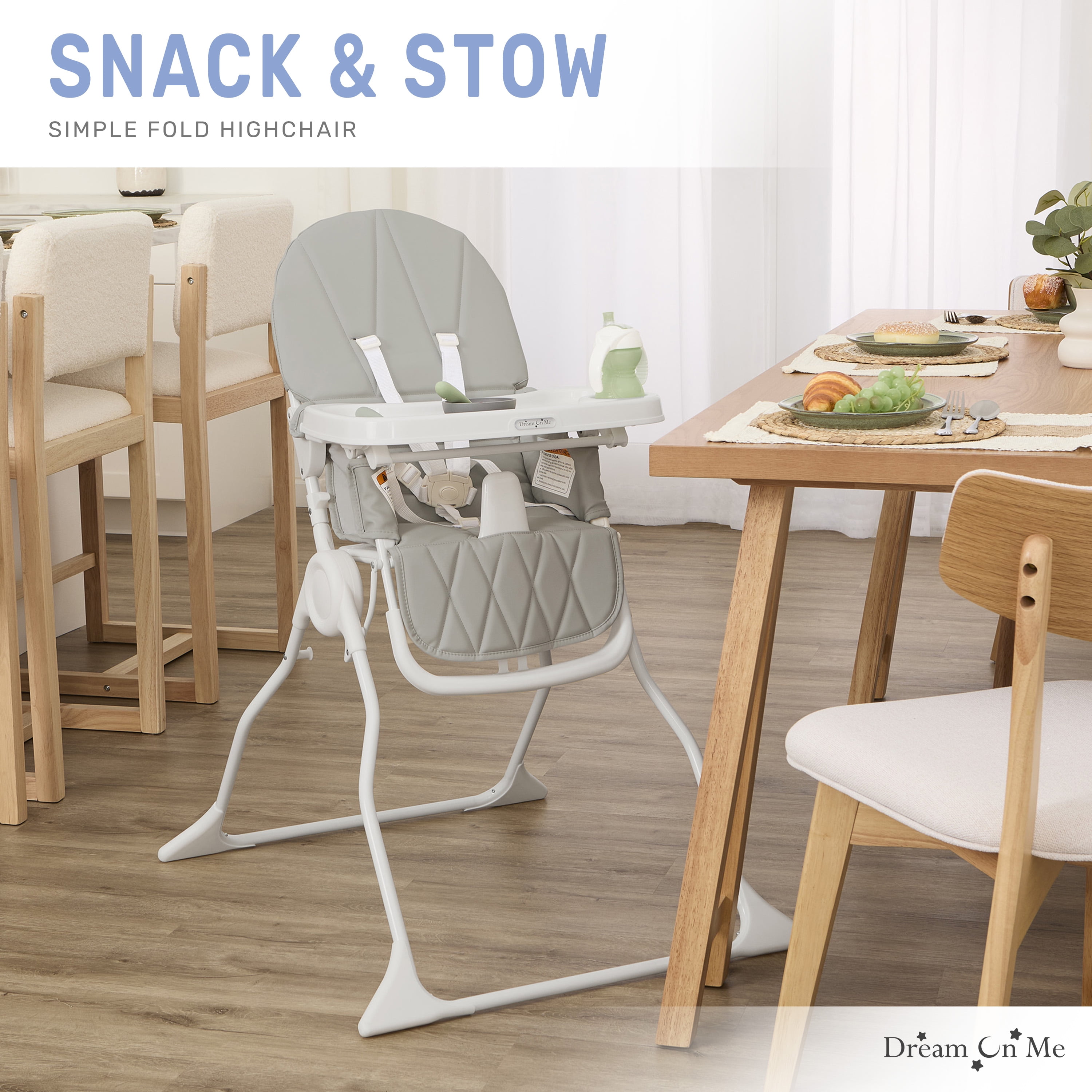 Dream On Me Snack and Stow Baby high Chair, Easy to fold and Store Travel high Chair, Removable and Three Position Adjustable Tray Portable high Chair, Koala Gray