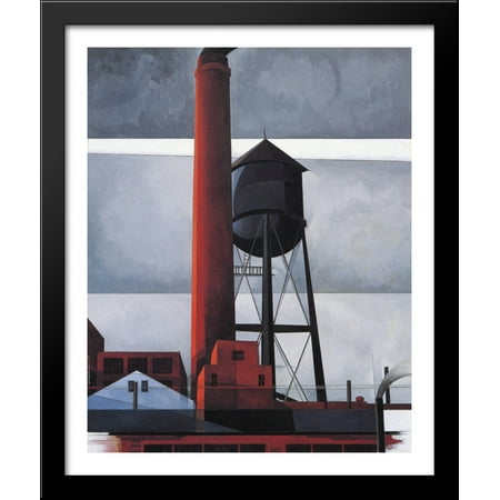 Wood Chimney - Chimney and Water Tower 28x34 Large Black Wood Framed Print Art by Charles Demuth