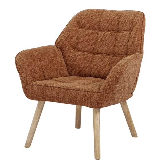 Modern Accent Armchair with Button Tufted Back & Wide Arms, Solid Wood Frame and Soft Grey Fabric, Comfortable Reading Chair for Living Room, Bedroom, Office (Brown)
