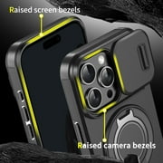 ShellTech Shockproof Case for iPhone 16 Pro Max Case, Slide Camera Lens Cover Protective Shell with Ring Stand Slim Case,Black