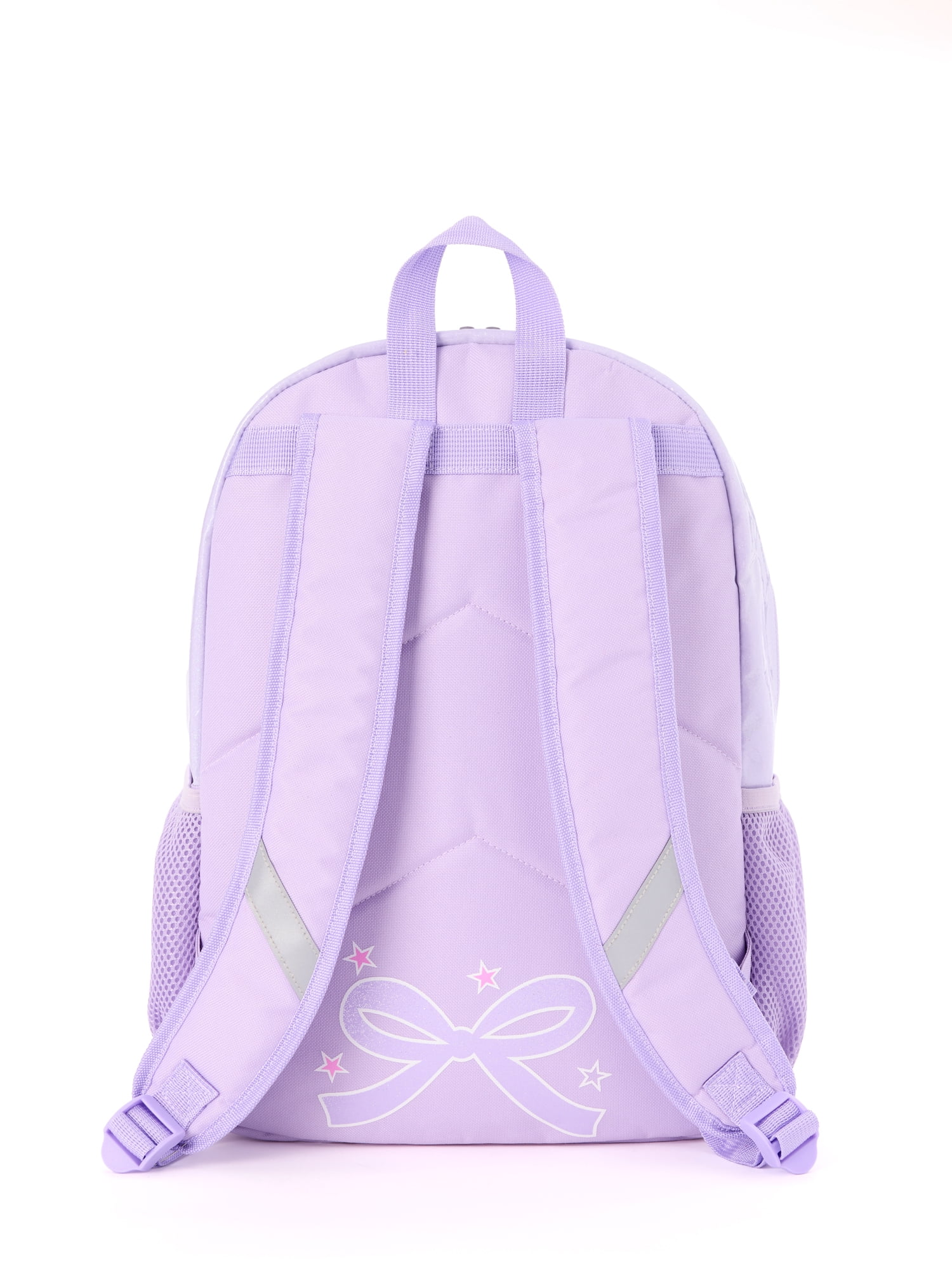 Schoolyard Vibes 17" Girls' Sequin Bow 3-Piece Kids Backpack Set with Headphones & Lunch Box, Purple