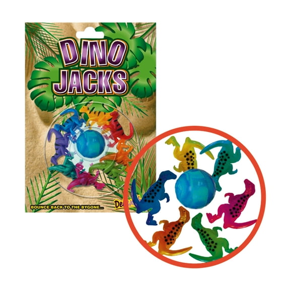 Jacks Game - Dino from Deluxebase. Dinosaur Retro Jacks Traditional Game. Colorful Dino Jack Toy Family Game with Bouncy Ball. Great Novelty Gifts, Dinosaur Toys and  Kids Party Favors.