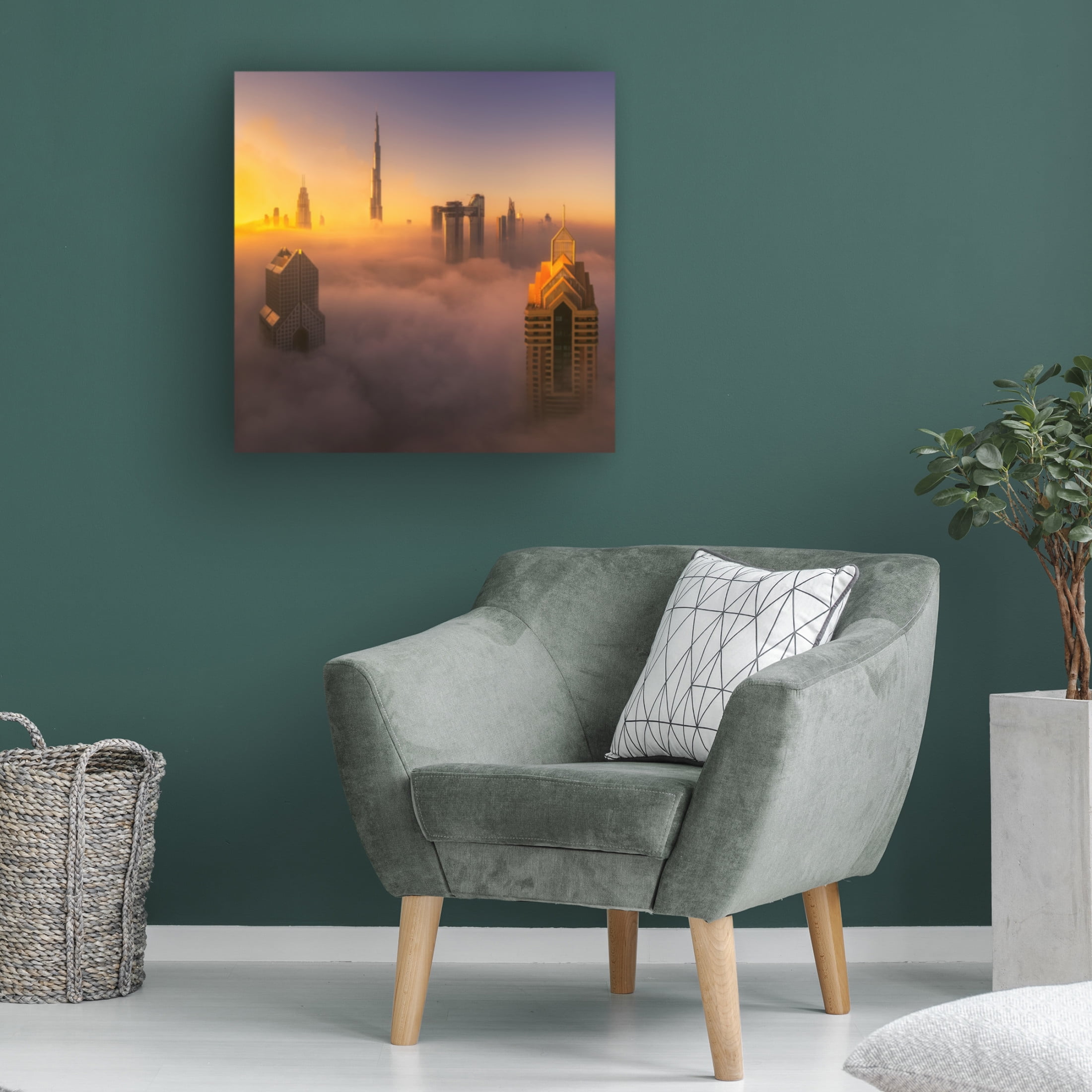 Canvas Wall Art - Joanaduenas 'Dubai Foggy Sunrise In The City' Wall Art for Living Room, Bedroom, or Office D?cor by Trademark Fine Art - 35 x 35 Inches