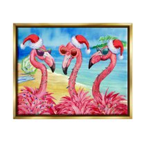 Stupell Industries Holiday Lights Flamingos Beach Graphic Art Metallic Gold Floating Framed Canvas Print Wall Art, Design by Paul Brent