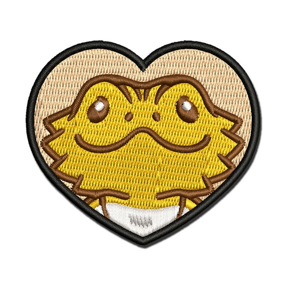 Bearded Dragon Lizard Inside of Heart Applique Multi-Color Embroidered Iron-On Patch - 2.5 Inch Small
