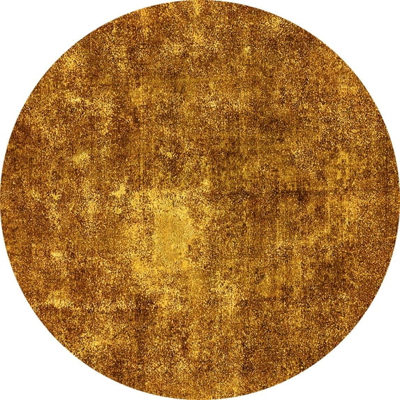 Ahgly Company Machine Washable Indoor Round Oriental Yellow Traditional Area Rugs, 6' Round