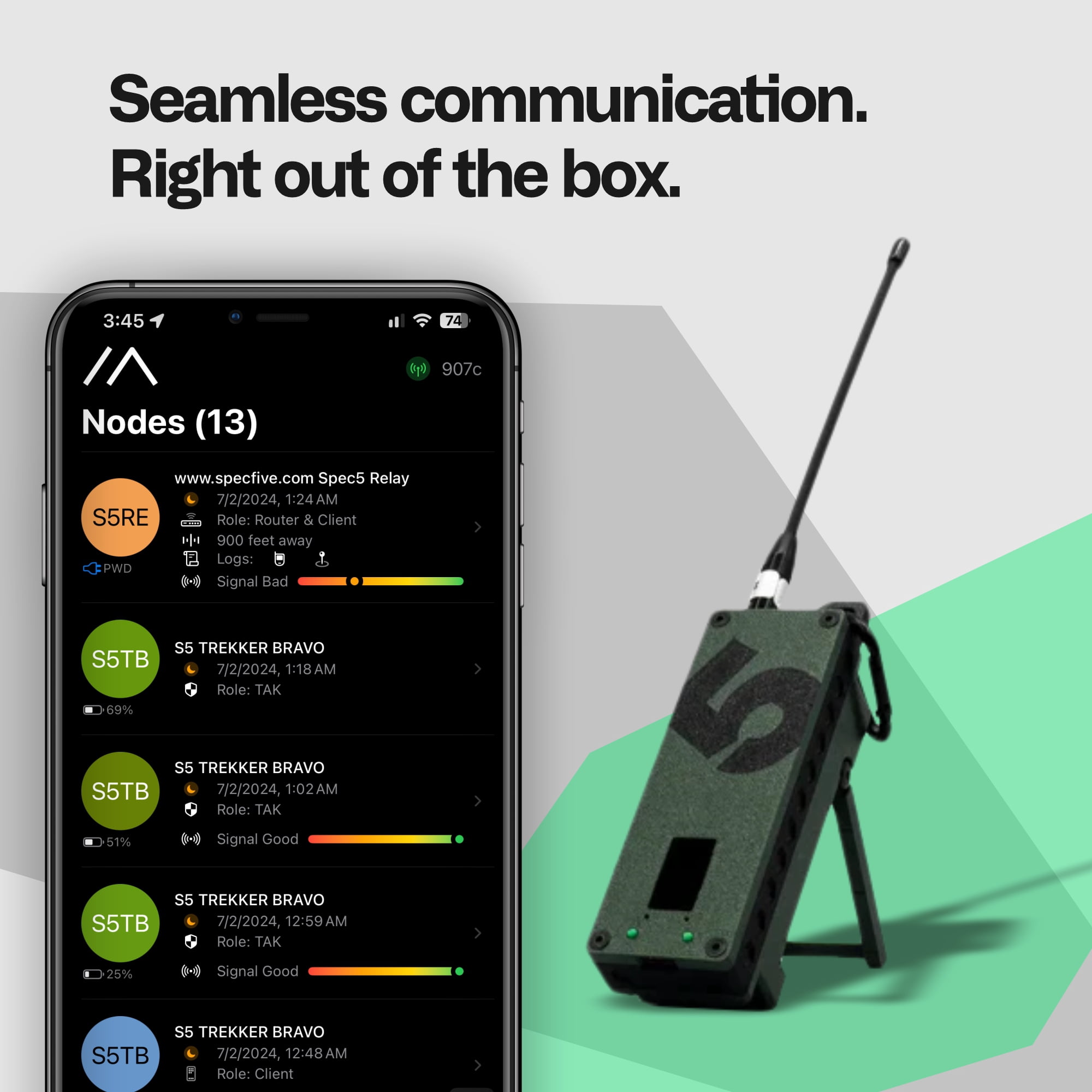 SpecFive S5 Trekker Bravo LoRa Off-Grid Meshtastic Messenger Radio, Tactical Green