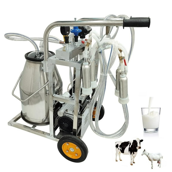 25L Electric Milking Machine Oil-Free Vacuum Pump Milker Milking Equipment for Cows and Goats with 3 Cleaning Brushes 110V 5-8 Cows Per Hour