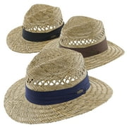 Panama Jack Safari Straw Hat - Lightweight, 3 Big Brim, Inner Elastic Sweatband, 3-Pleat Ribbon Hat Band (Navy, Large/X-Large)