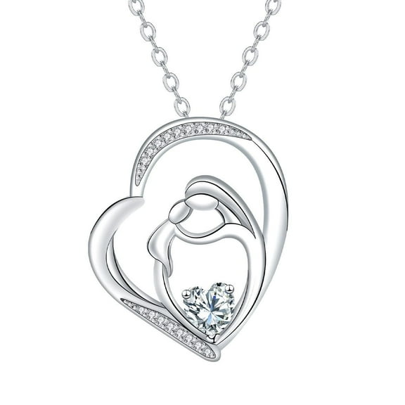 ICTPTOSL Mother and Son Love Heart Pendant Necklace Mom Daughter Jewelry Gifts for Women