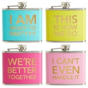 4-Pack Stainless Steel 5 Ounce Flask For Women in 4 Designs, Liquor Canteen for Girls Trip Gifts, Wedding, Bachelorette Party Favors, Bridesmaids (Yellow, Blue, Pink, Rose Red)