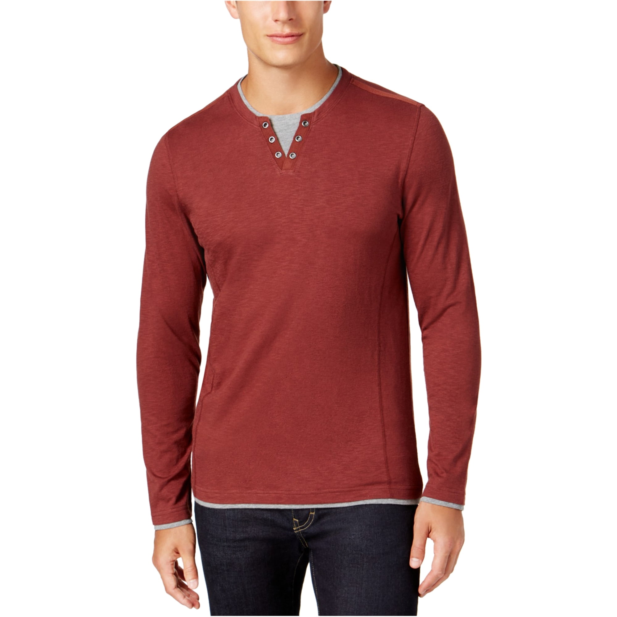 INC INC Mens Layered Henley Shirt, Red, XXLarge