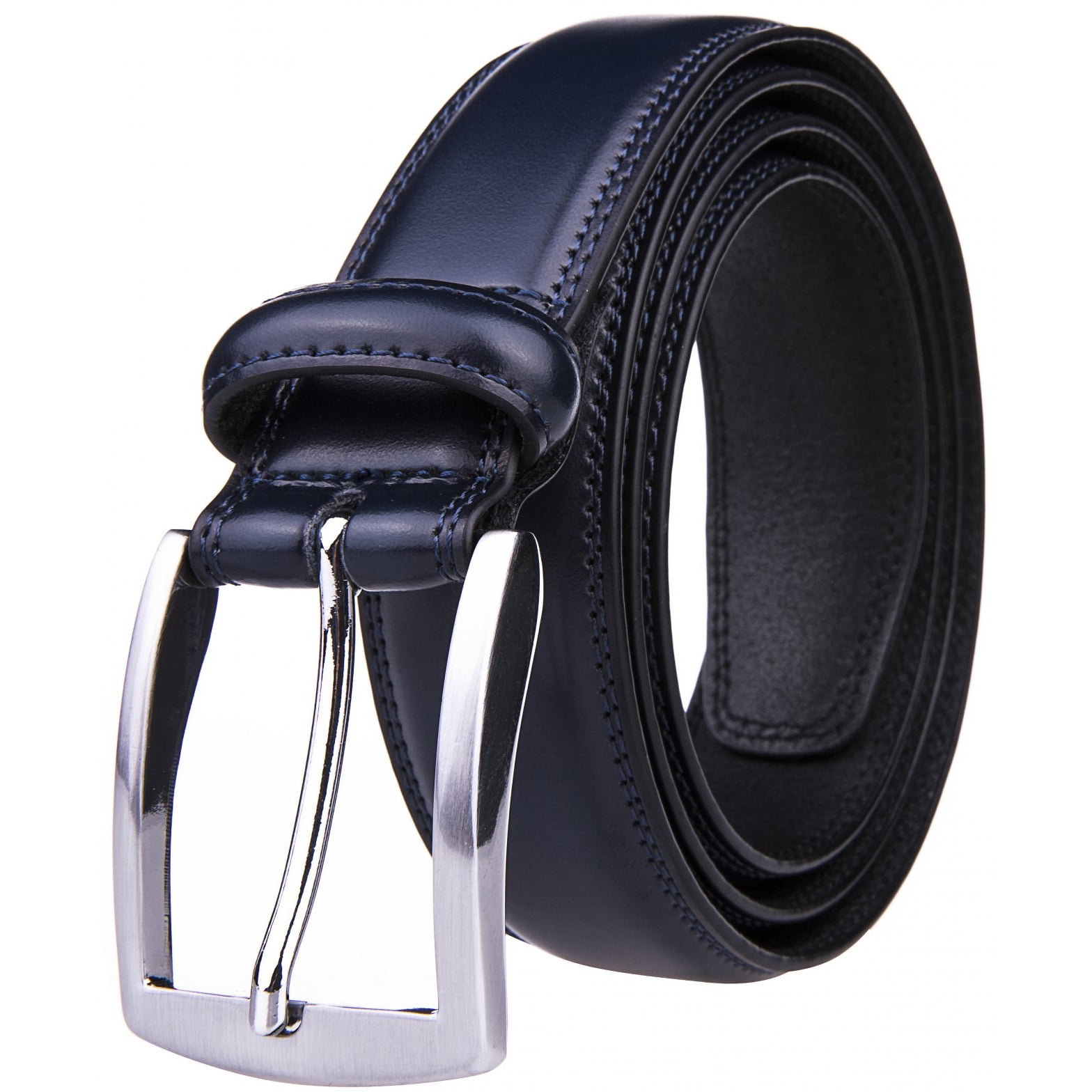 Dress Belts For Men, 1.25-inch Wide Classic Real Leather Belt - Navy ...