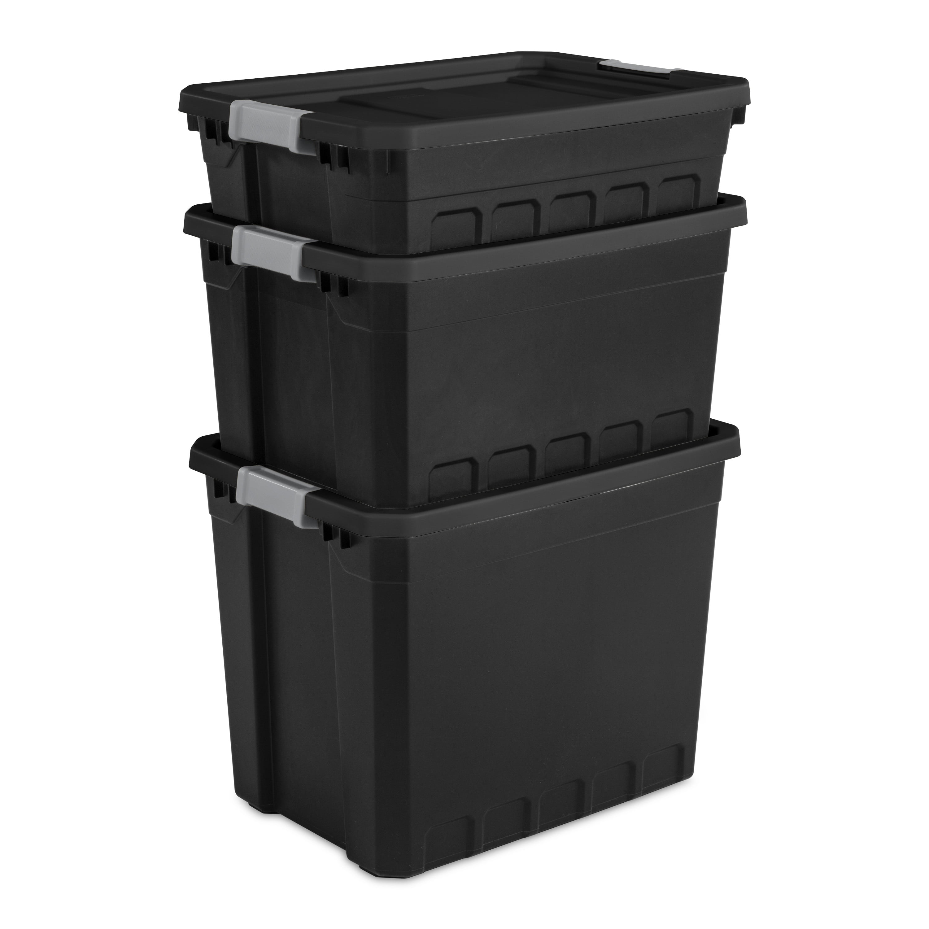  Sterilite 10 Gallon Plastic Stacker Tote, Heavy Duty Lidded Storage  Bin Container for Stackable Garage and Basement Organization, Black, 12-Pack