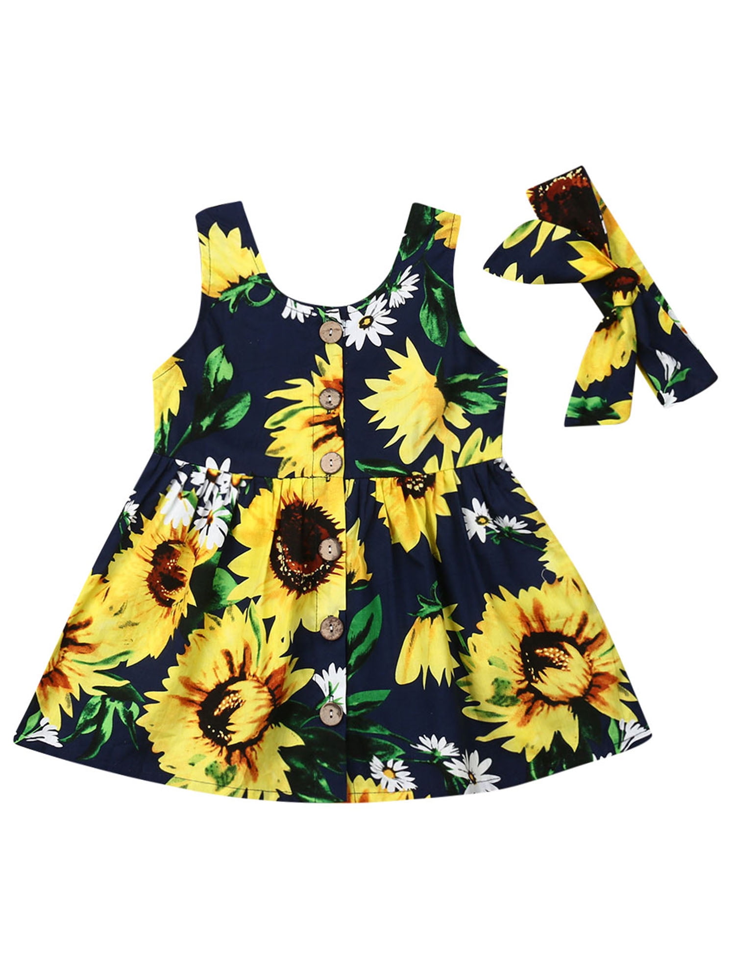 Kids Toddler Baby Girl Sunflower Backless Party Dress Casual Holiday Sundress 