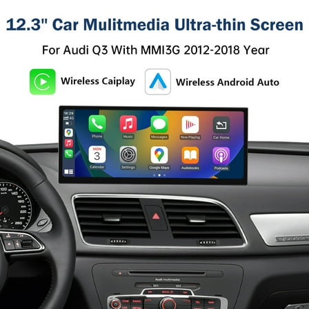 RoadTop Car Audio Receiver 12.3 Inch Ultra-Thin TouchScreen for Audi Q3 2012-2018 3G MMI HN  System Wireless Carplay/Android Auto/Mirrorlink