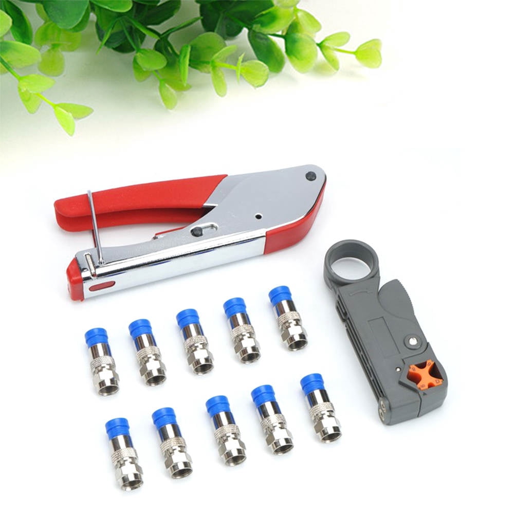 SKISUNO 10Pcs Coax Cable Crimper Kit Tool for Rg6 with Adjustable Wire pping Pliers