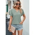 thumbnail image 2 of Womens Summer Blouses Ruffle Short Sleeve V Neck Shirts Casual Crochet Eyelet Tops, 2 of 5