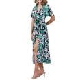 thumbnail image 4 of INSPIRAR CHIC Vestido maxi estampado tropical con escote en V y dobladillo dividido para mujer XL Verde, 4 of 6