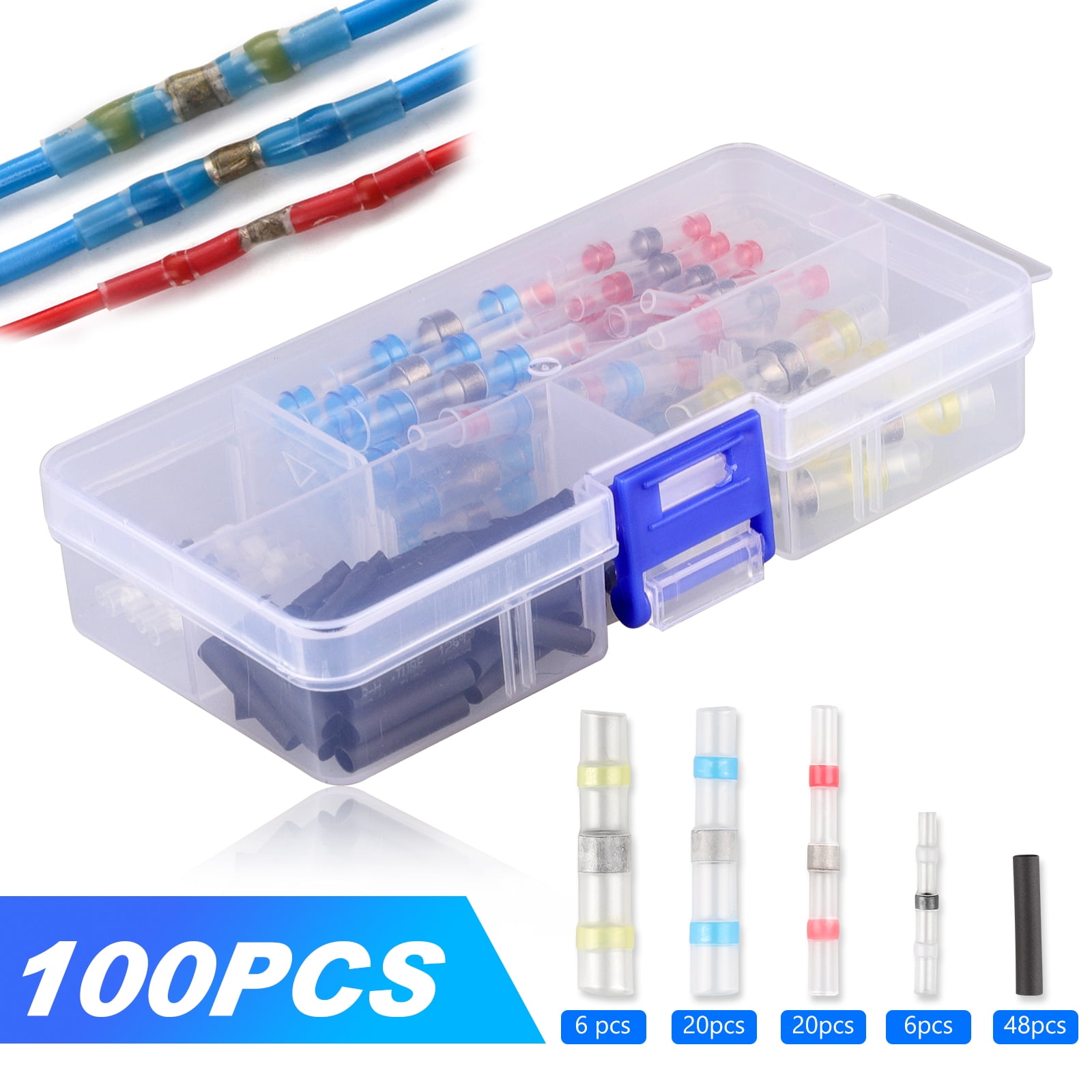 100pcs Solder Seal Wire Connectors Eeekit Solder Seal Butt Connectors Heat Shrink Solder Wire Connectors Electrical Insulated Marine Waterproof