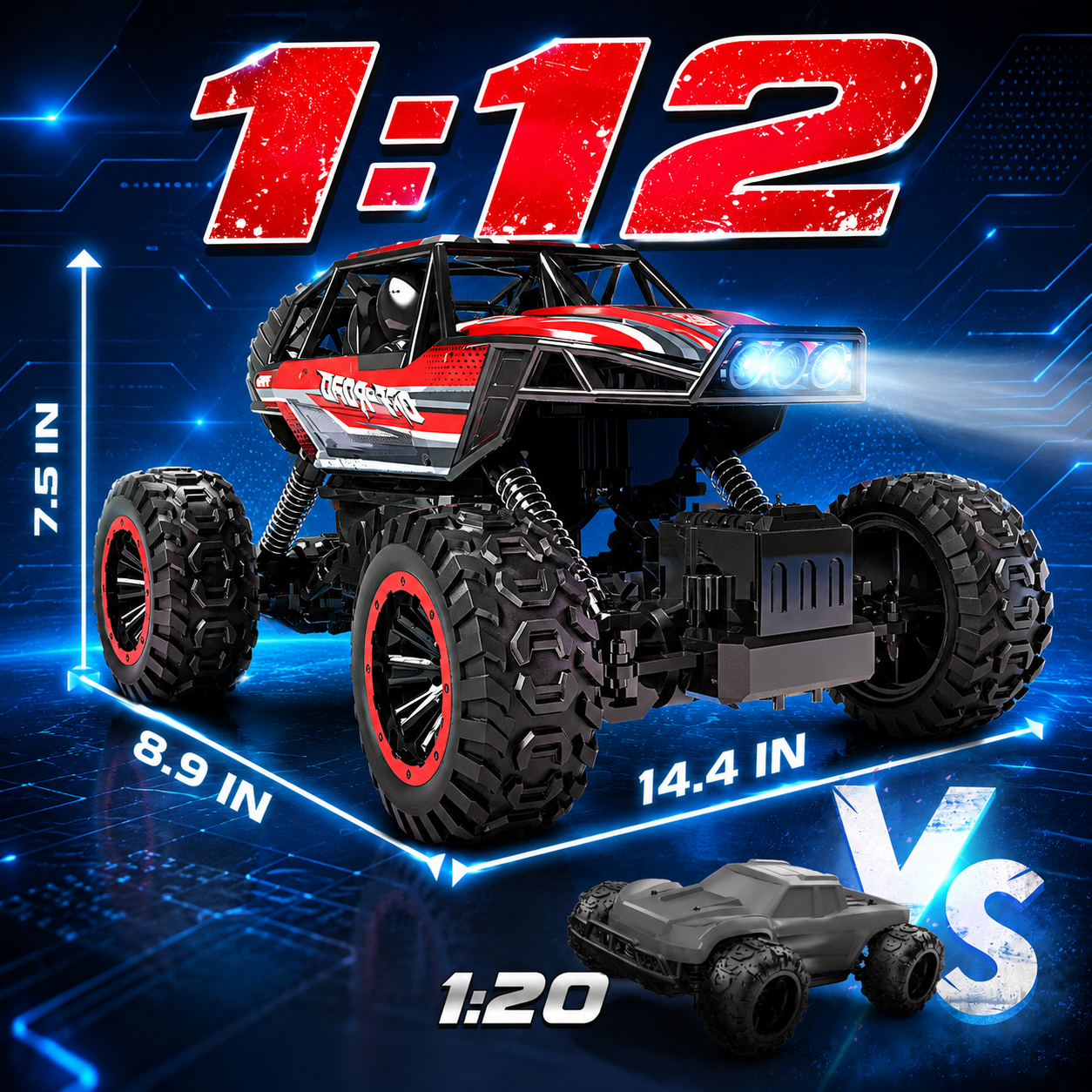 JoyStone 1:12 RC Monster Truck, 4WD Off-Road with Metal Shell & LED photo 5