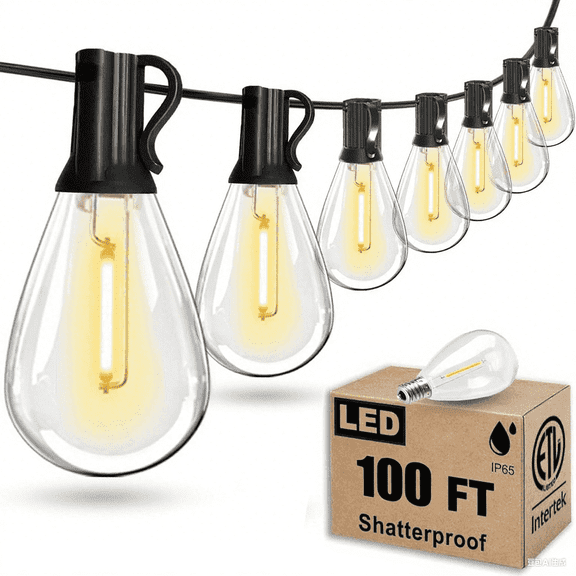 EclatrisLume 100FT Outdoor String Lights,Patio Lights with 25 Shatterproof S14 Vintage Edison Bulbs,Hanging Light Waterproof for Porch, Garden, Deck, Backyard, 2700K