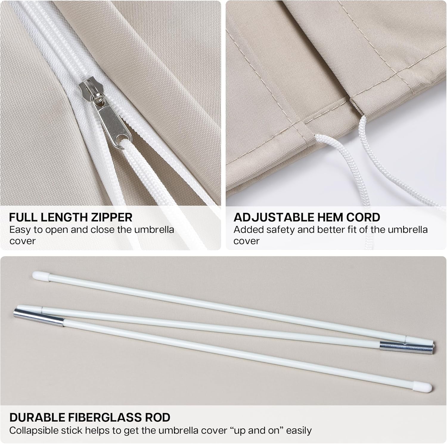 Paramondo Patio Umbrella Cover for 9ft to 13ft Offset Cantilever Umbrella, Outdoor Parasol Covers with Zipper and Push Rod, Waterproof and UV Resistant, Beige