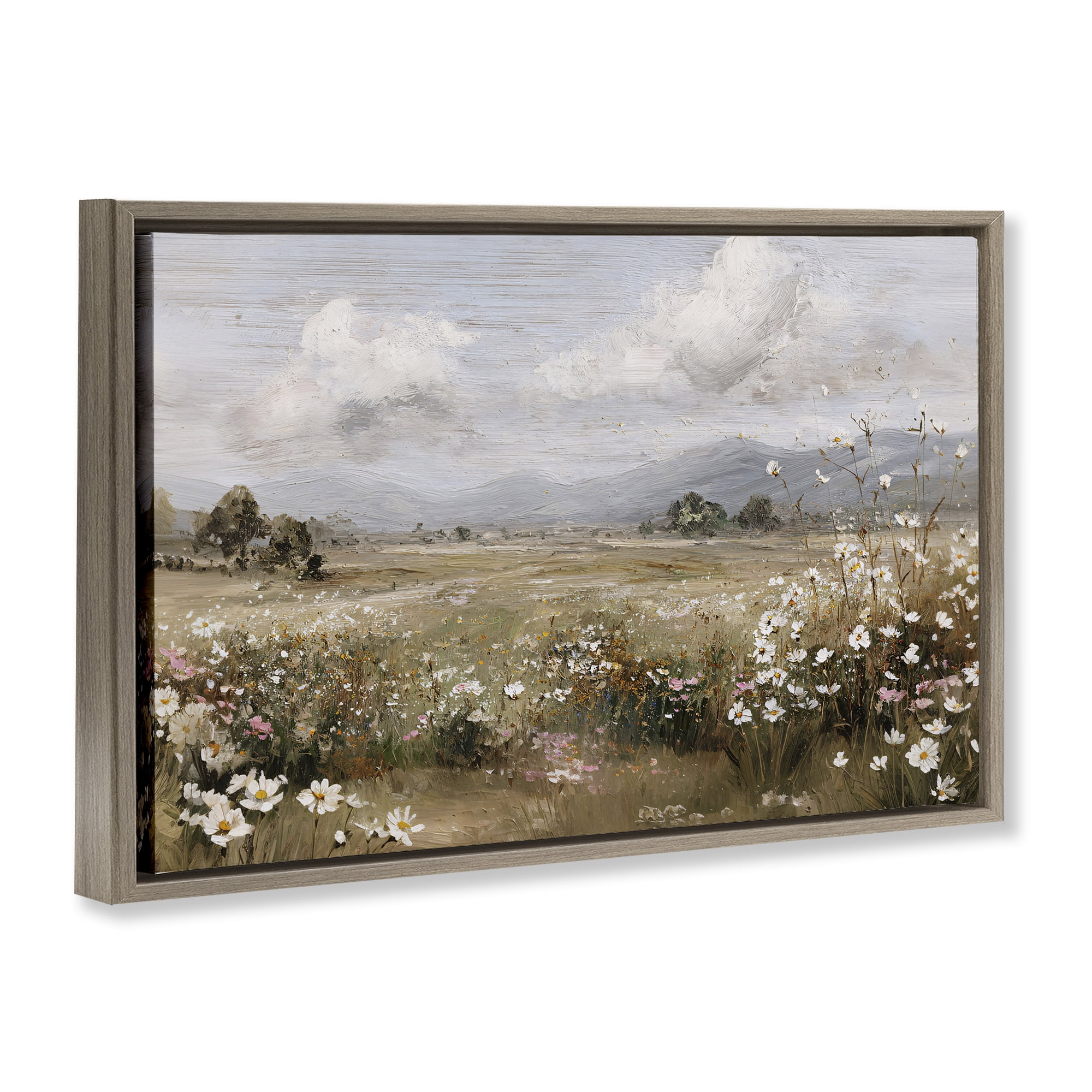 Stupell Industries Daisy Clusters in Field Brown Framed Floater Canvas Wall Art, design by Jacky Ngan