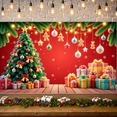 thumbnail image 5 of Red Background Christmas Banner Christmas Tree Xmas Display Gift Boxes Golden Bells Holiday Backdrop for Christmas Party Home Celebration Xmas Gathering, 5 of 9