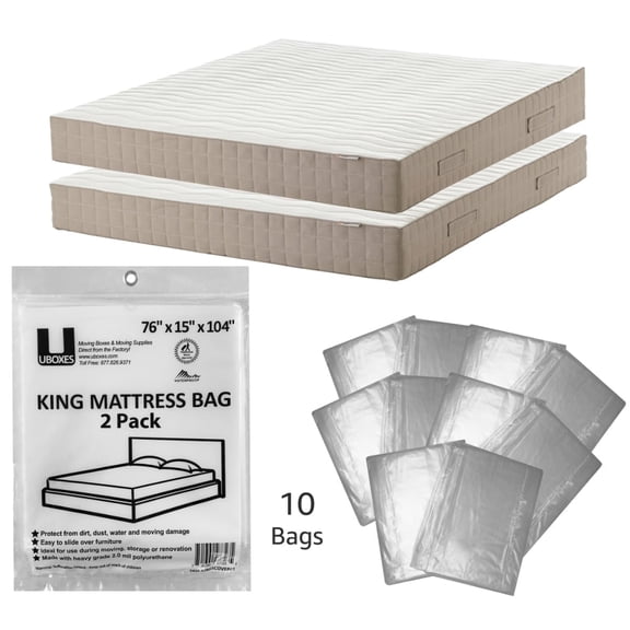 UBMOVE Plastic Bags Mattress Storage And Moving Covers, King - Breathable, 10 Count