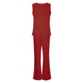 thumbnail image 5 of Conjunto de 2 piezas para mujer: chaleco sin mangas y pantalones anchos, estilo boho informal, color liso, mezcla de poliéster y spandex, 5 of 5