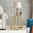 thumbnail image 2 of O&K FURNIYURE Modern Glass End Table, Round Side Table with Gold Metal Frame, 24'' Accent End Table for Couch and Living, Bedroom, Office, 2 of 7