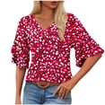 thumbnail image 1 of Tops de Manga Corta para las Mujeres Suelto Ajuste V-Cuello Doble Capa Feifei Manga Suéter Top Casual Camiseta de Moda, 1 of 7
