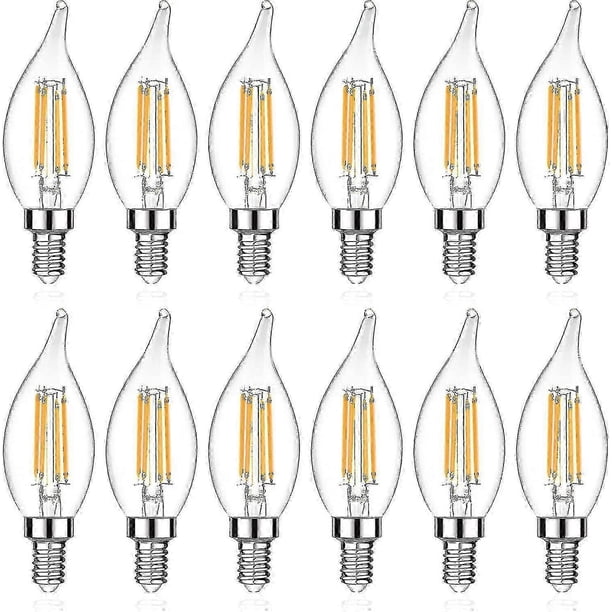E12 Candelabra Led Light Bulb, Flame Tip Decorative Led Filament Candle Bulb, E12 Base, Non-dimmable, Pack Of 12